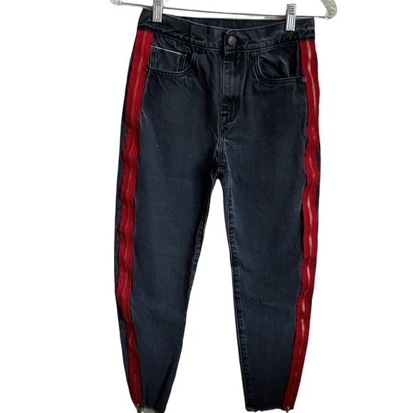 Levi’s Upcycled High Rise Raw Hem Crop Zipper Tuxedo Sides Denim Jeans - Picture 2 of 13